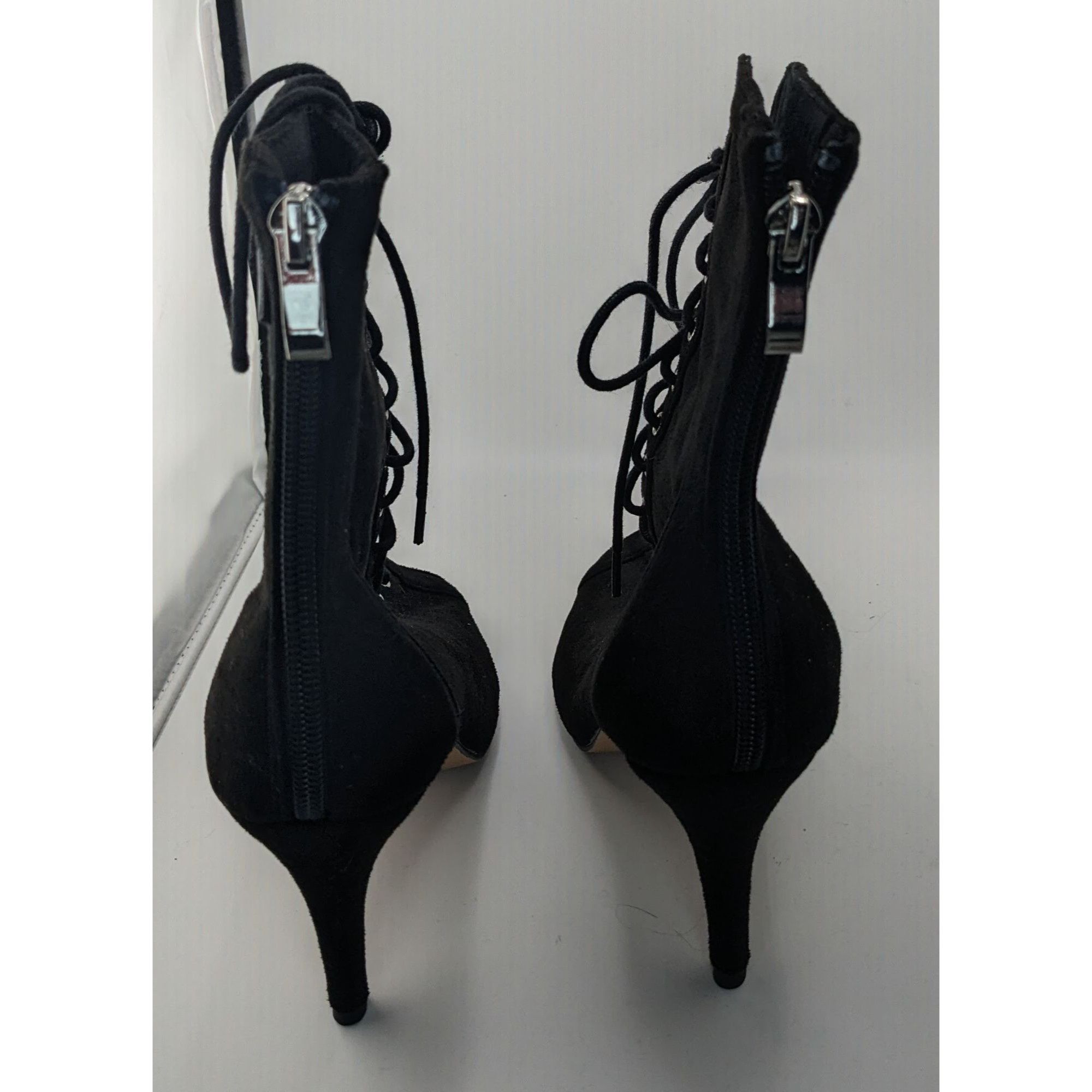 Other Burju Gothic Black Lace-Up Peep Toe Heeled Booties Size 9 Su Size US 9 / IT 39 - 2 Thumbnail