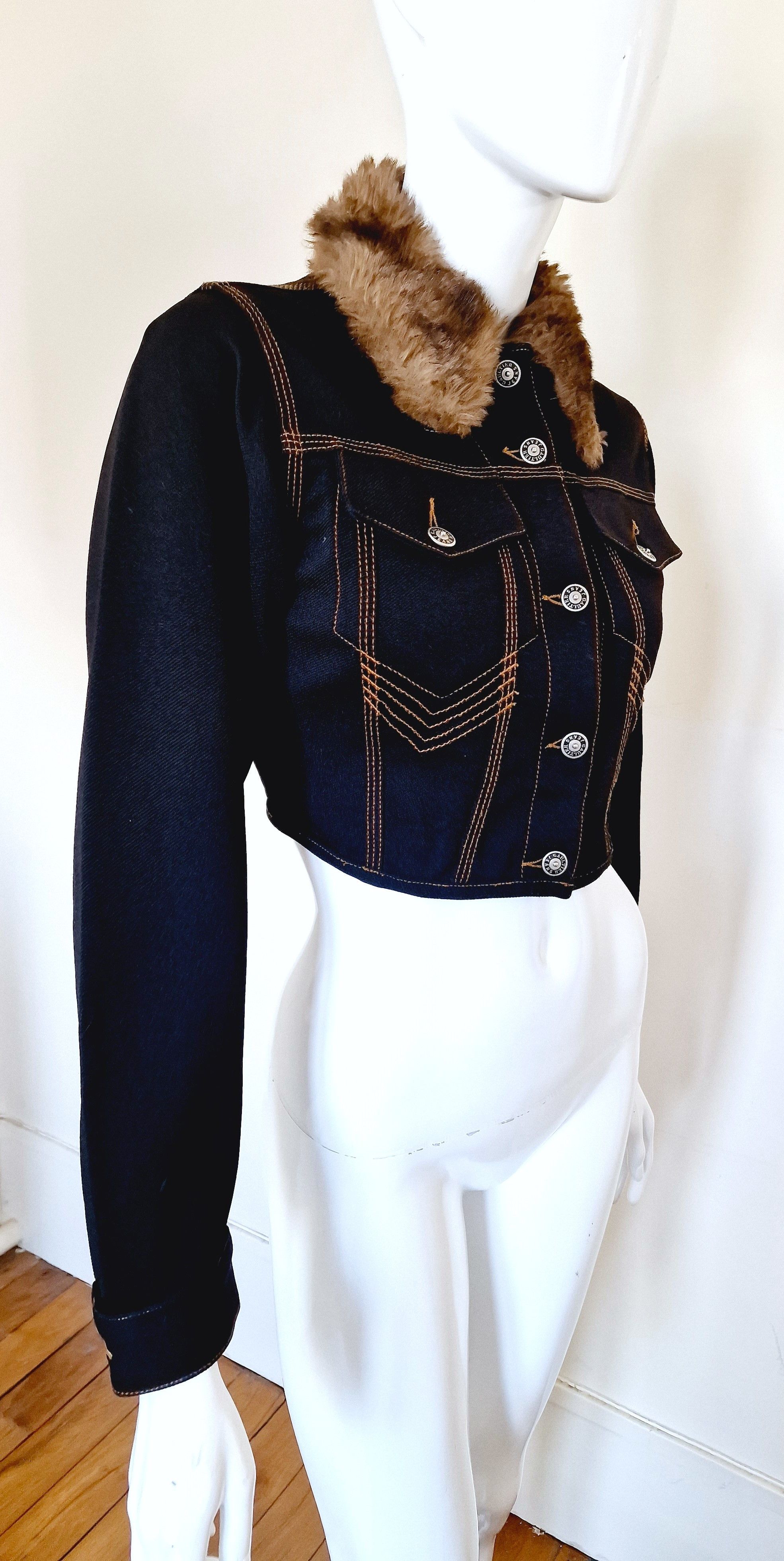 Jean Paul Gaultier Jean Paul Gaultier Denim Fake Fur Collar Crop Top Jacket Size S / US 4 / IT 40 - 9 Thumbnail