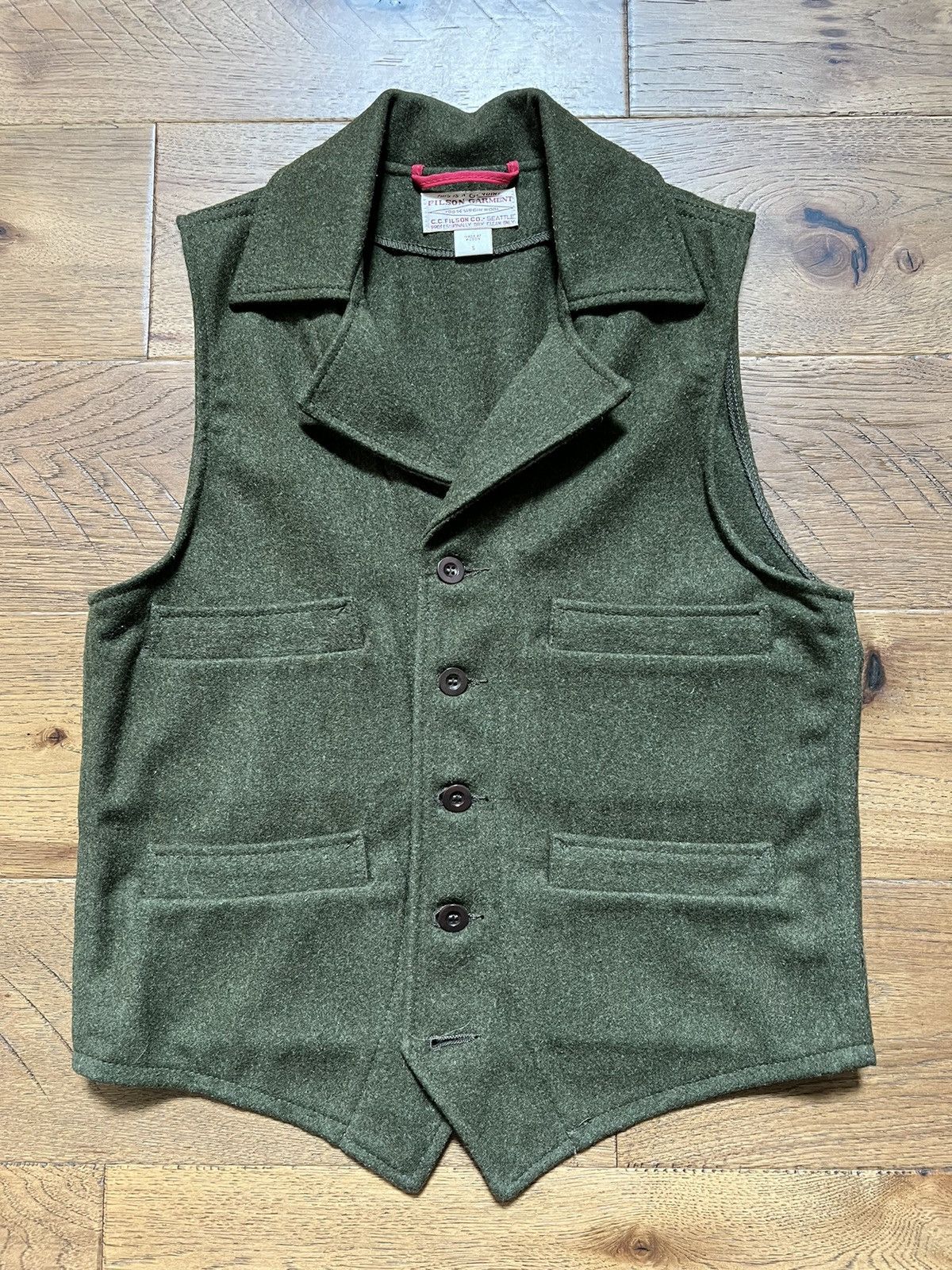 image of Filson Western Mackinaw Wool Vest Small in Green, Men's