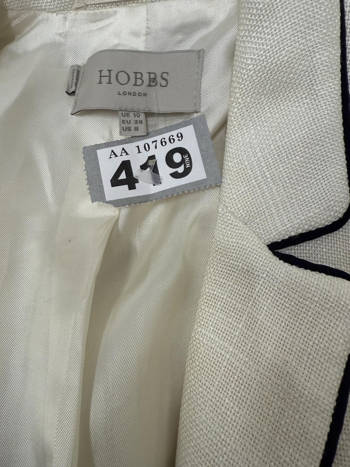 Other Hobbs London Women's White Blazer with Black Piping Size L / US 10 / IT 46 - 2 Thumbnail