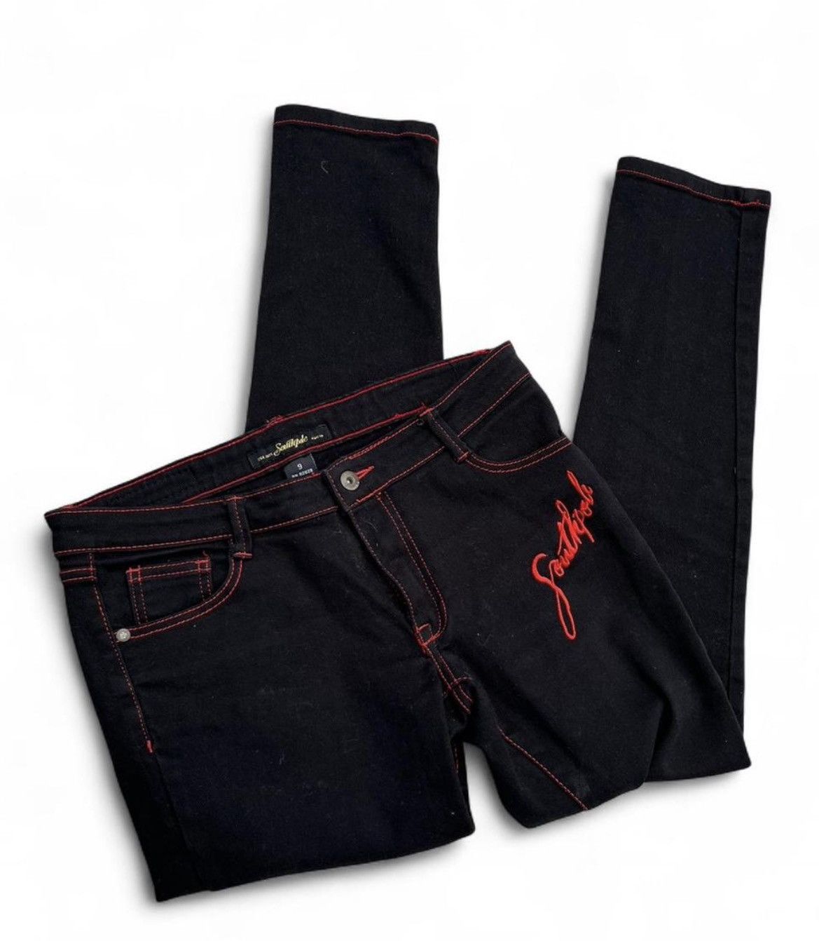 Southpole Y2K Southpole Black Jeans Red Contrast Stitch Embroidered Size 30" / US 8 / IT 44 - 5 Thumbnail