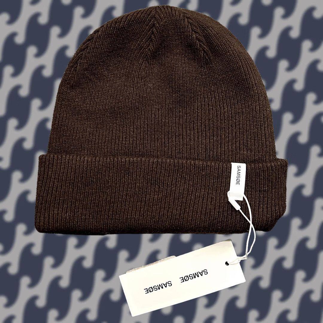 Vintage Samsoe Samsoe Brown Beanie Hat Lambswool Ribbon Wool Mole Cuffed Knit Unisex Adults One Size Wool Beanie Mens Womens Size ONE SIZE - 1 Thumbnail