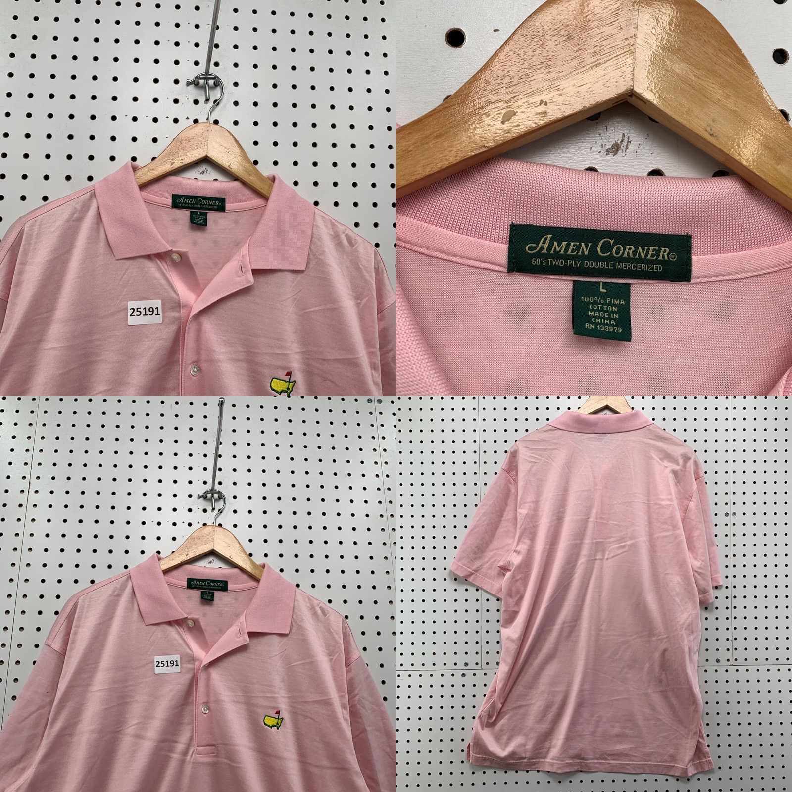 Augusta Sportswear Amen Corner Polo Shirt Pink Masters Augusta Logo Adult Large Pima Cotton 23x33 Size US L / EU 52-54 / 3 - 8 Thumbnail