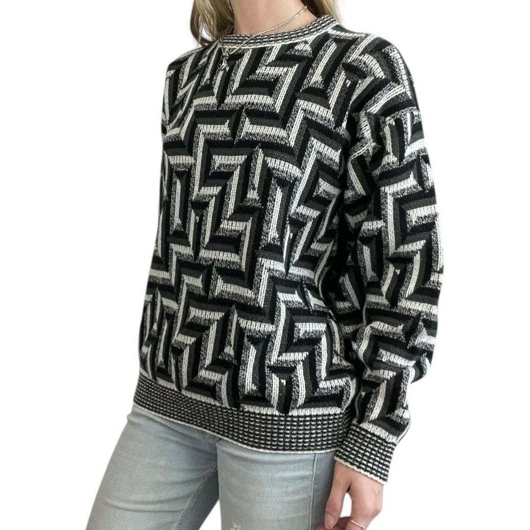Area AREA Vintage Black & Grey Geometric Knit Crewneck Sweater Size M / US 6-8 / IT 42-44 - 2 Thumbnail