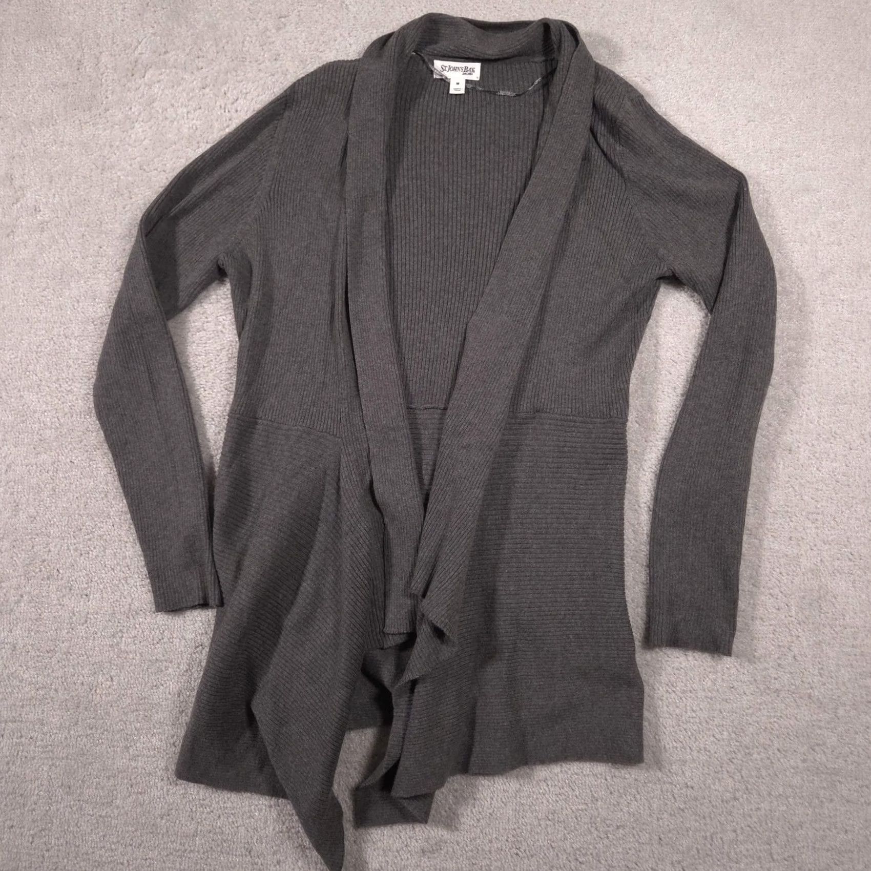 Vintage St. John's Bay Cardigan Sweater Womens Medium Gray Open Drape Front Knit Pockets Size M / US 6-8 / IT 42-44 - 3 Thumbnail