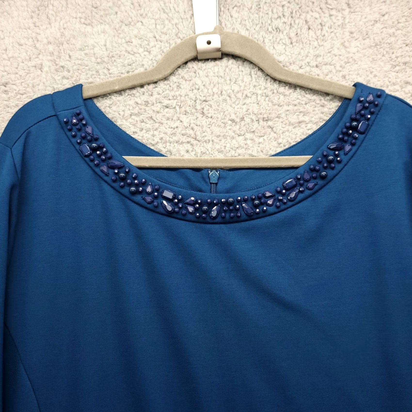 Vintage Susan Graver Long Maxi Dress Womens 3X Blue Round Neck Zipper Beaded Embellished Dress Maxi Womens Size 3X Blue Size XXL / US 16-18 / IT 52-54 - 3 Thumbnail