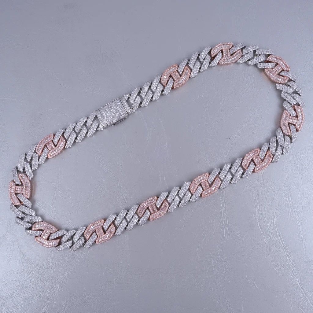 Designer Iced Prong Link Choker (12mm) – White & Pink Size ONE SIZE - 2 Thumbnail