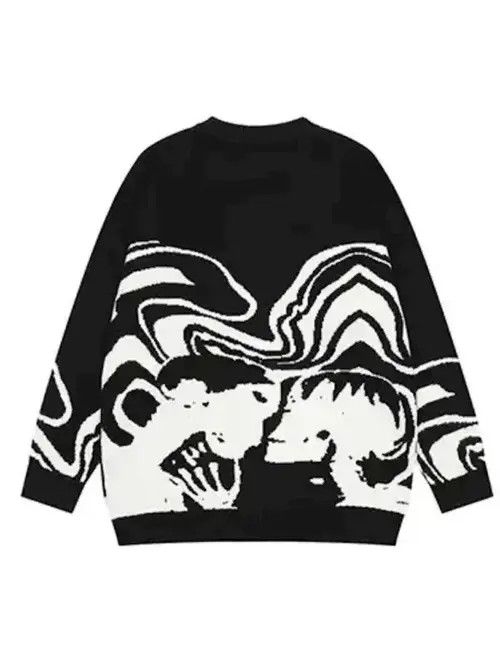 Aran Isles Knitwear × Other Painting Skull Graphic Knitted Black Sweater Size US L / EU 52-54 / 3 - 1 Thumbnail