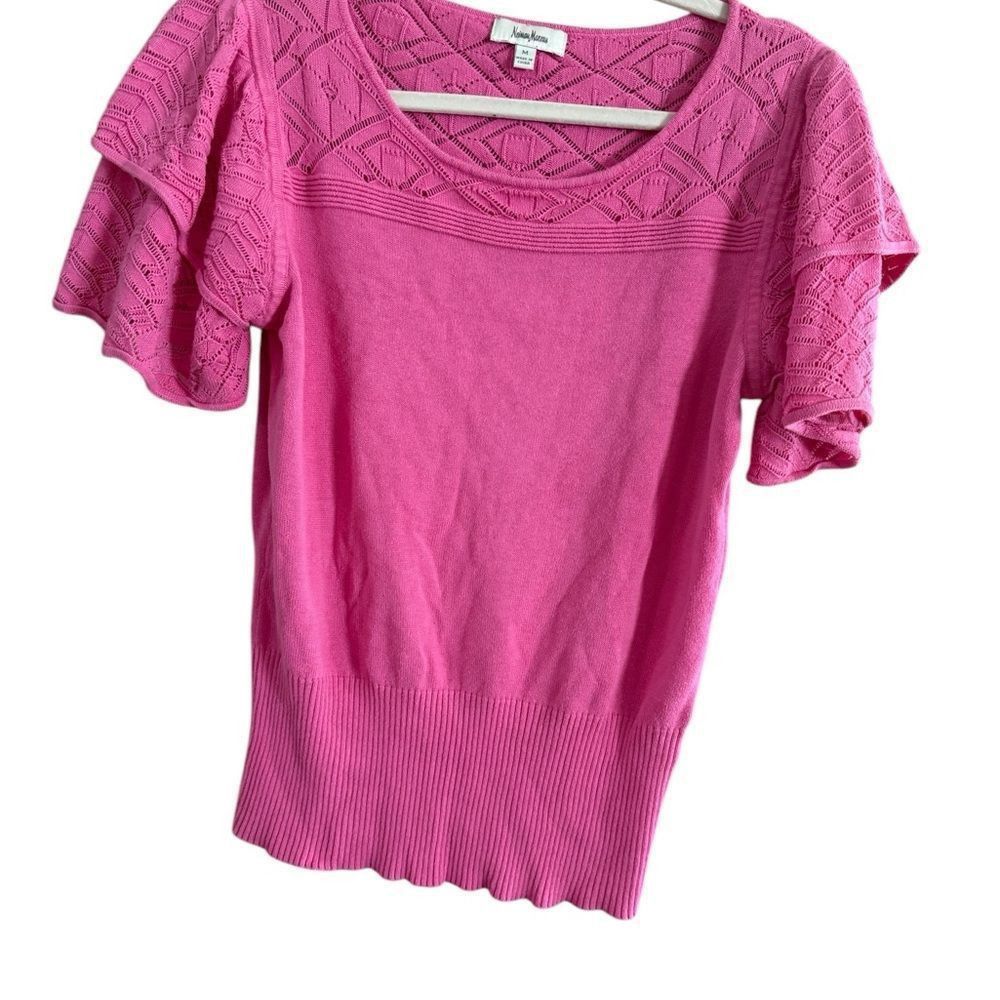 Neiman Marcus Neiman Marcus Pink Ruffled Flutter Sleeve Blouse Size M / US 6-8 / IT 42-44 - 7 Thumbnail