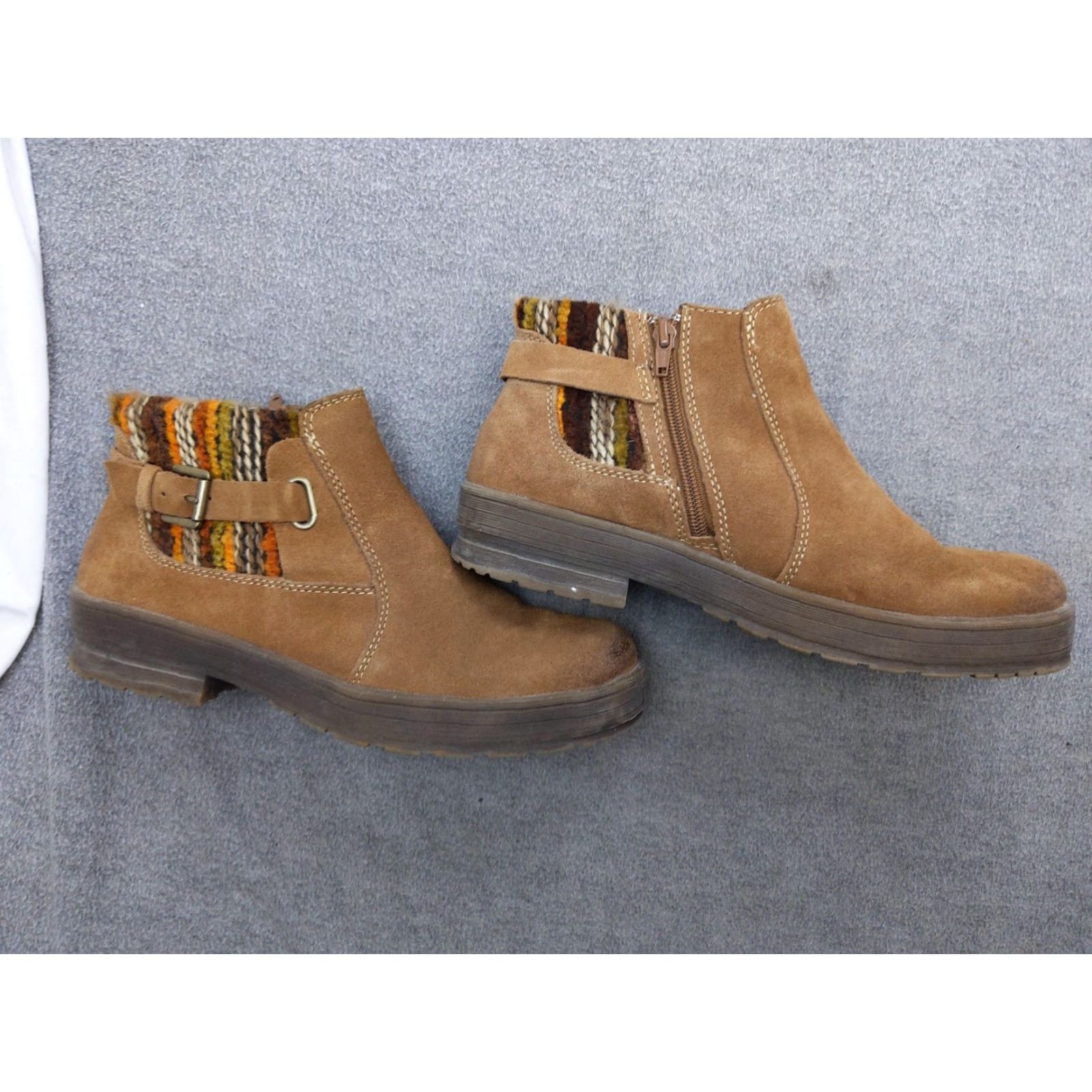 Vintage Earth Origins Boots Womens 7.5 Brown Suede Ankle Booties Knit Cuff Zip Cozy Boots Size US 8 / IT 38 - 2 Thumbnail