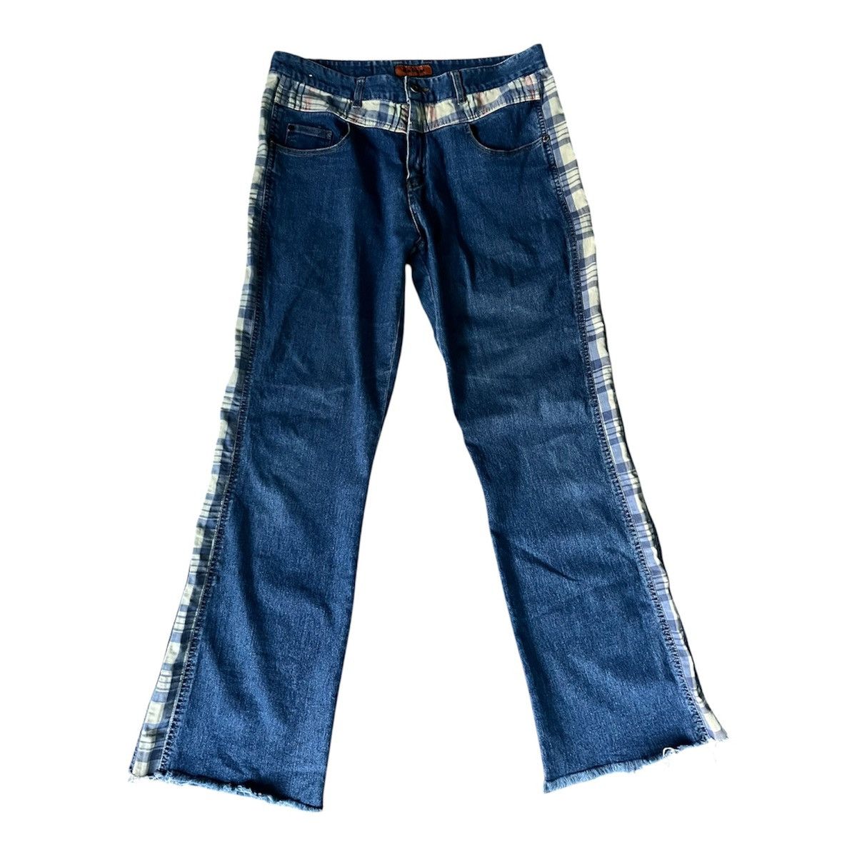Yasuyuki Ishii Japanesse Nadam Plaid Panel Flare Denim Jeans Size US 32 / EU 48 - 2 Thumbnail