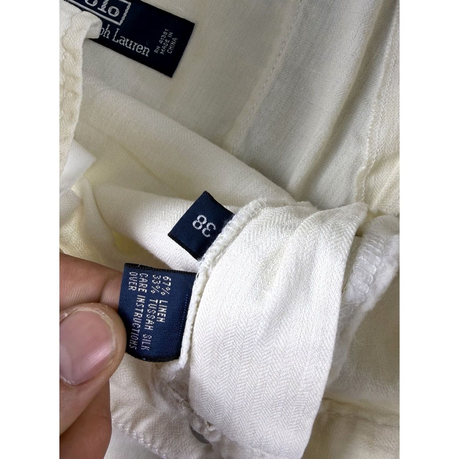 Polo Ralph Lauren VINTAGE Polo Ralph Lauren Chino Shorts Men 38 White Linen Silk Blend Chain Zip Shirt? Size US M / EU 48-50 / 2 - 5 Thumbnail