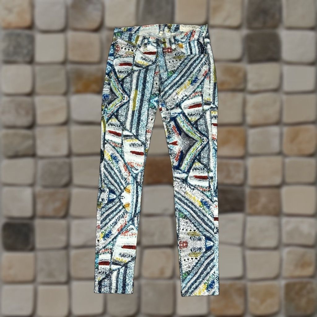 Rag & Bone Rag & Bone Pants Womens 27 Multicolor Abstract Pattern Cotton Surf Knit Mid Rise Tapered 29in Inseam Womens Size 27" / US 4 / IT 40 - 1 Thumbnail
