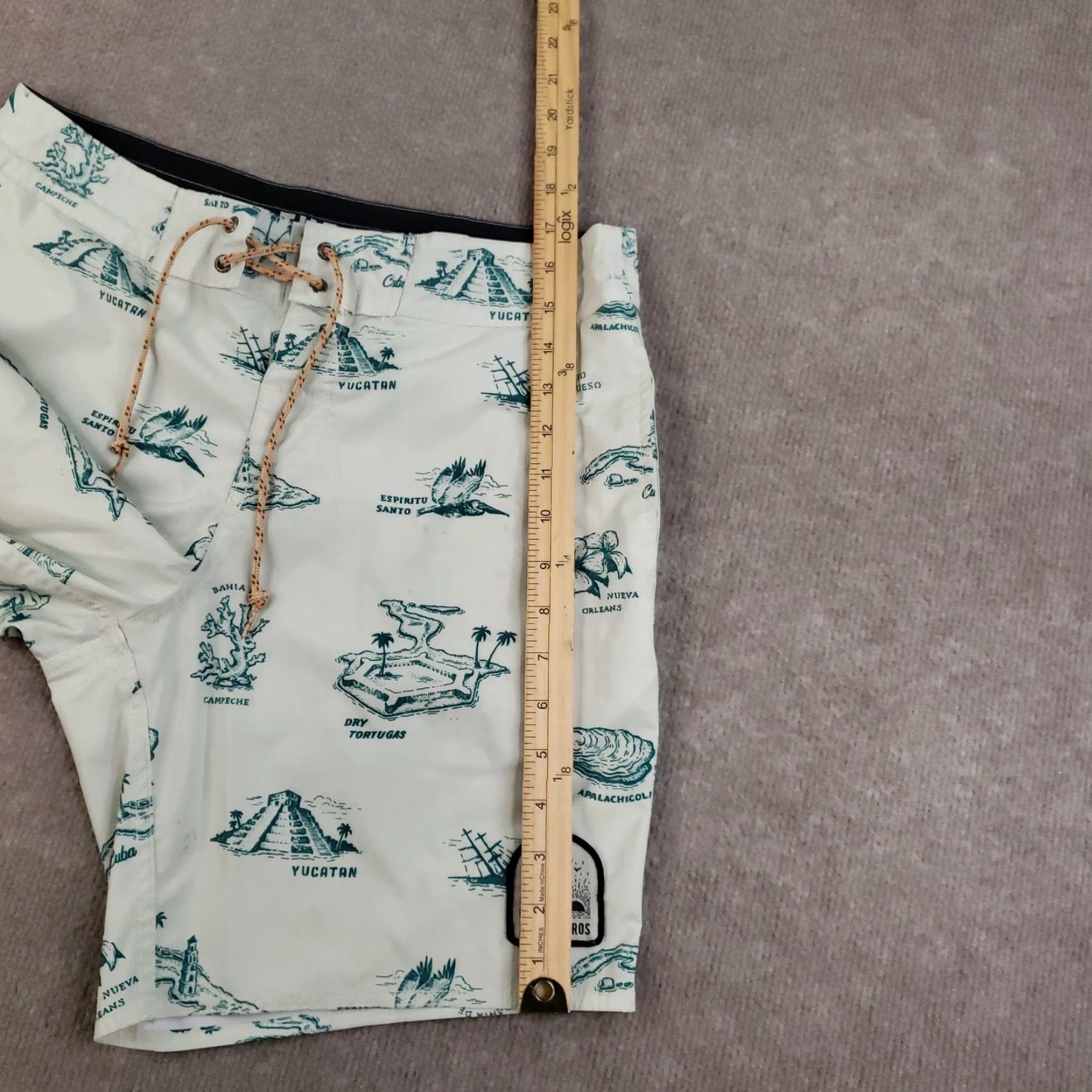 Howler Brothers Howler Brothers Board Shorts Mens 30 Map Print Swim Trunks Drawstring Beige Ocean Travel Geometric Pattern Quick Dry Lined Back Pocket Mens Size US 30 / EU 46 - 4 Thumbnail