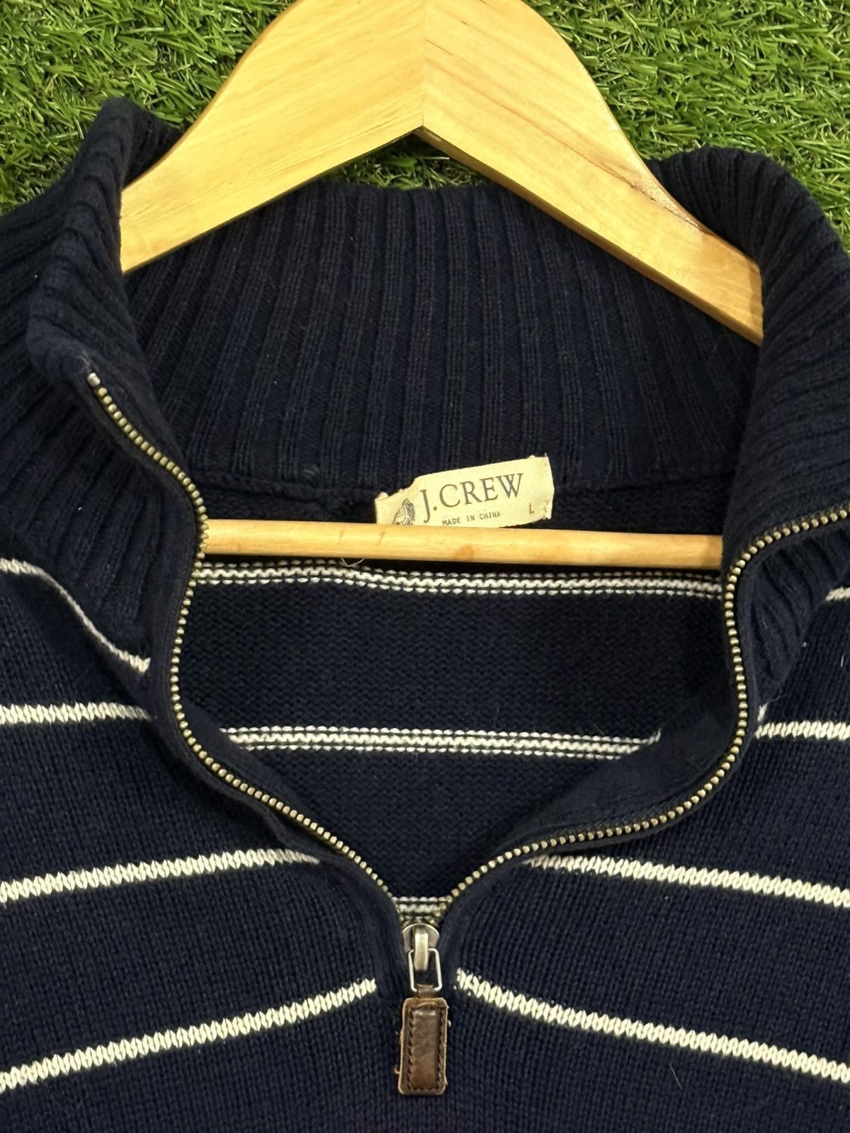 J.Crew J.Crew JCrew Striped Knit Navy White Stripe Zip Sweater Size US L / EU 52-54 / 3 - 4 Thumbnail