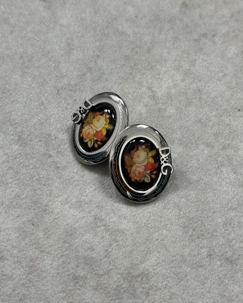 Dolce & Gabbana Dolce & Gabbana Rose Pattern Silver Oval Earrings Size ONE SIZE - 1 Thumbnail