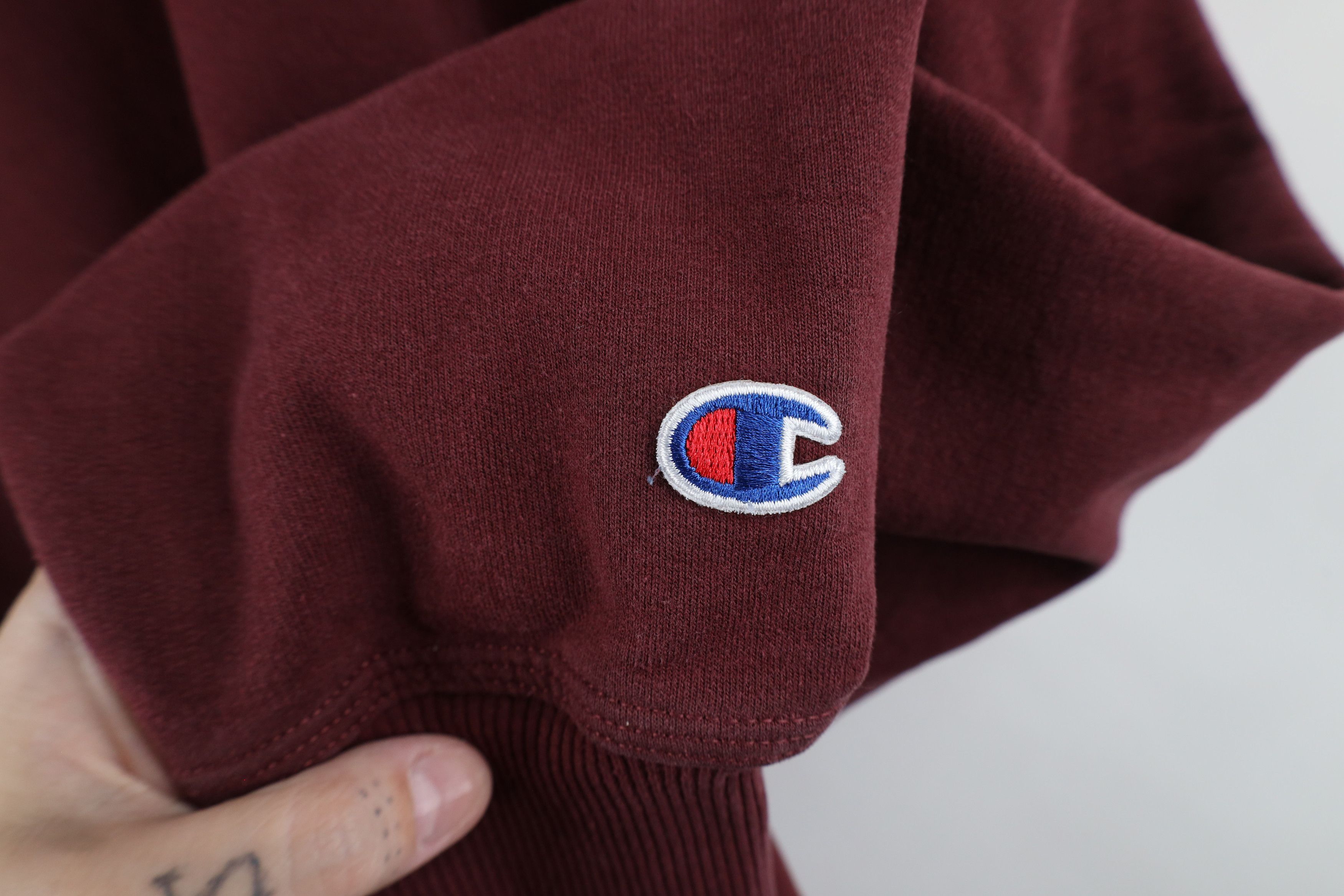 Champion × Vintage Vintage Champion Faded Monochrome Hoodie Sweatshirt Maroon Size US L / EU 52-54 / 3 - 4 Thumbnail