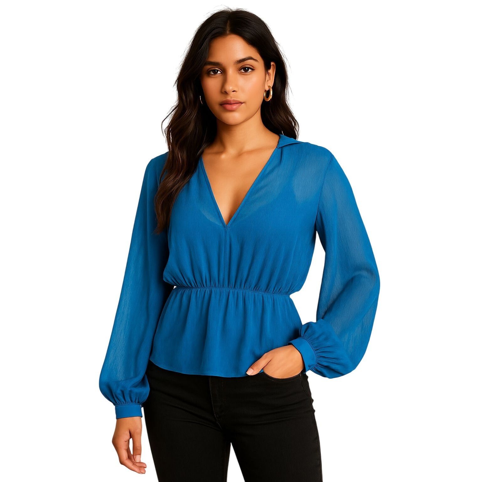 Other 7th Avenue New York Company Large Teal Sheer Blouse V neck L Size L / US 10 / IT 46 - 5 Thumbnail