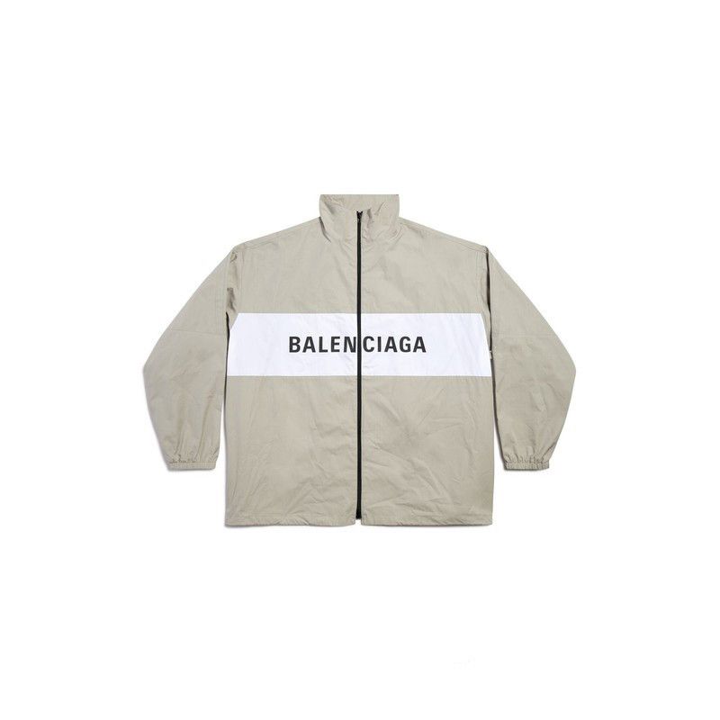 Balenciaga o1in1g0125 Logo Zip-Up Jacket in Beige/White Size US XS / EU 42 / 0 - 1 Thumbnail