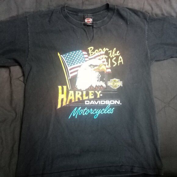Harley Davidson × Vintage Vintage Harley-Davidson Eagle Born In USA T-Shirt Size US L / EU 52-54 / 3 - 2 Thumbnail