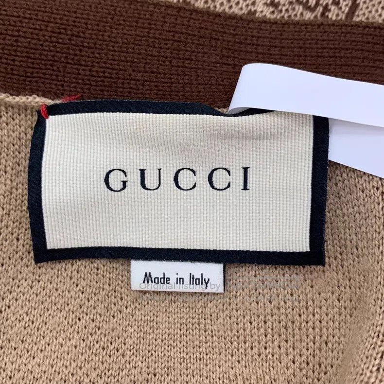 Gucci Gucci Brown logo jacquard full-printed wool V-neck single- Size M / US 6-8 / IT 42-44 - 5 Thumbnail