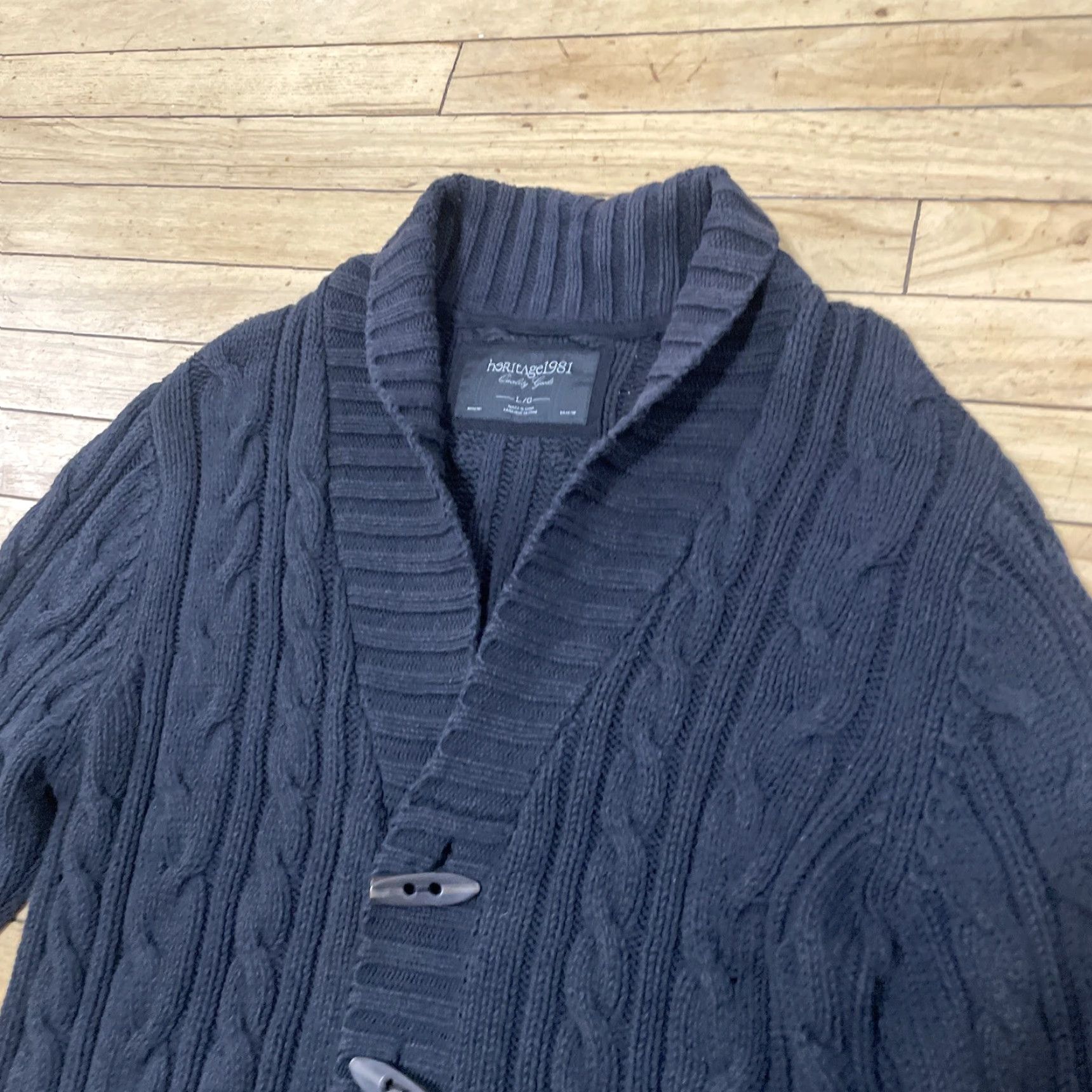 Vintage Heritage 1981 Toggle Cardigan Sweater Adult L Slim Dark Cable Knit Shawl Collar Size L / US 10 / IT 46 - 4 Thumbnail