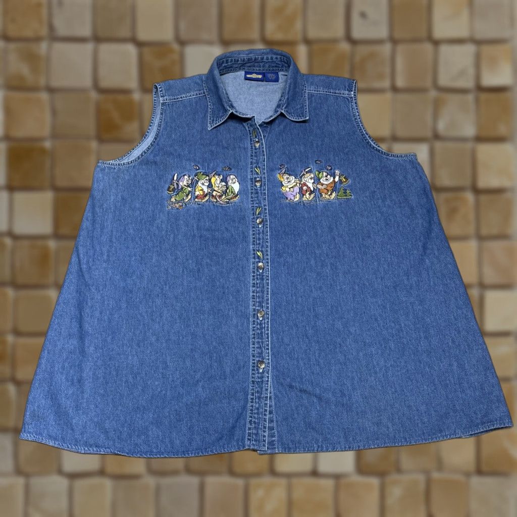 Disney VINTAGE Walt Disney Snow White Dwarfs Denim Button Up Shirt Unisex Adults Large Oversized Size L / US 10 / IT 46 - 1 Thumbnail