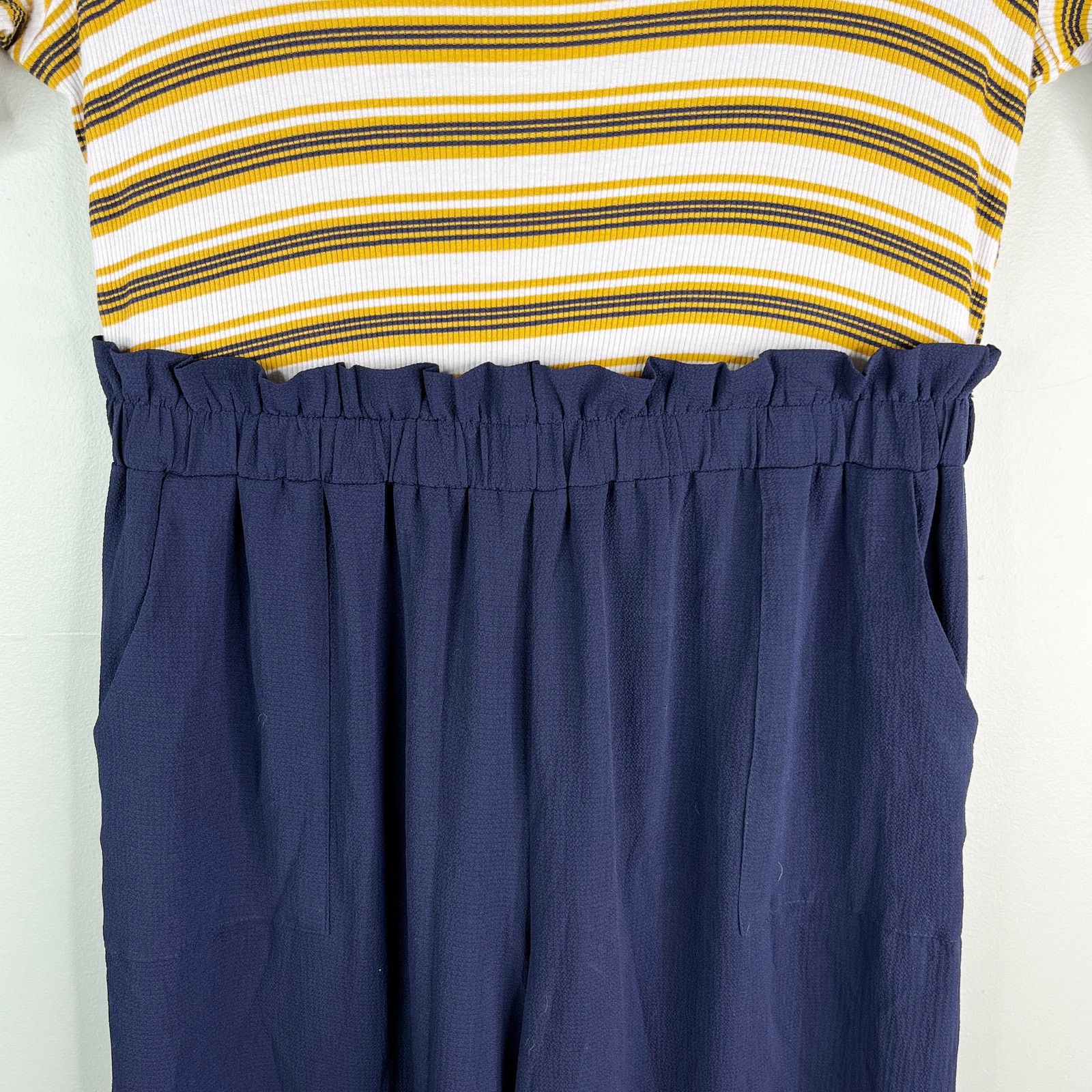 Other Monteau Jumpsuit 2X Navy Yellow Stripes SS Stretch Pockets Size 42" / US 20 - 9 Thumbnail