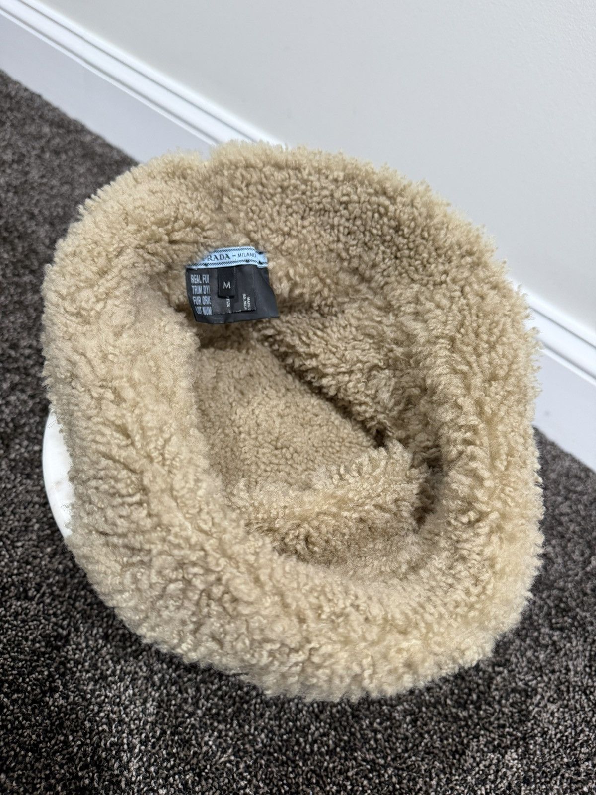 Prada Prada Beige Leather Sheep Fur Bucket Shearling Hat Size ONE SIZE - 9 Thumbnail