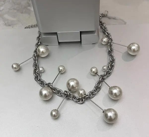 Jewelry Silver Chain Pearl Accent Choker Necklace, Statement Jewelry Size ONE SIZE - 8 Thumbnail