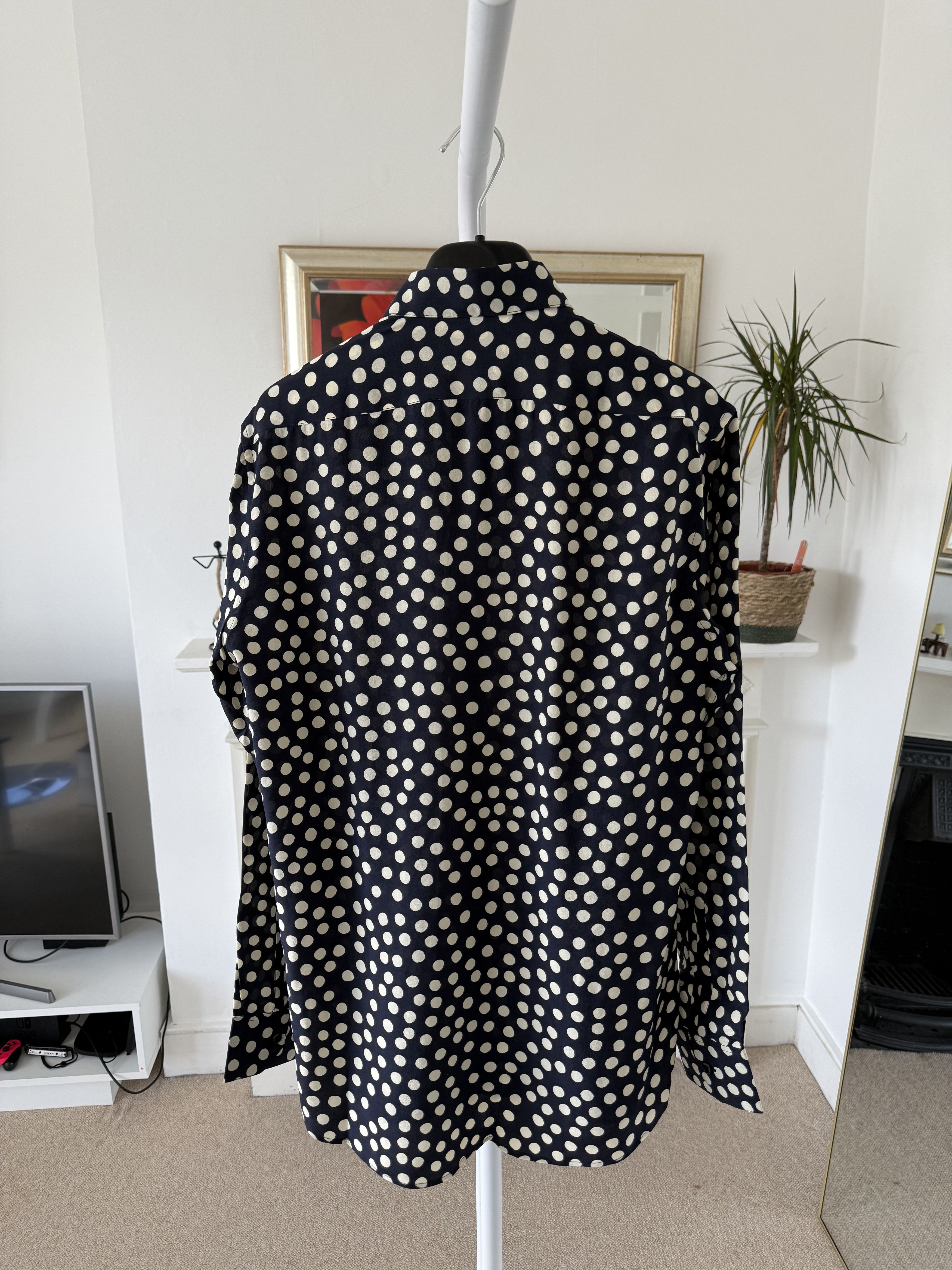 Saint Laurent Paris FW19 Saint Laurent Cream/Navy Polka Dot Silk Shirt Size US S / EU 44-46 / 1 - 6 Thumbnail