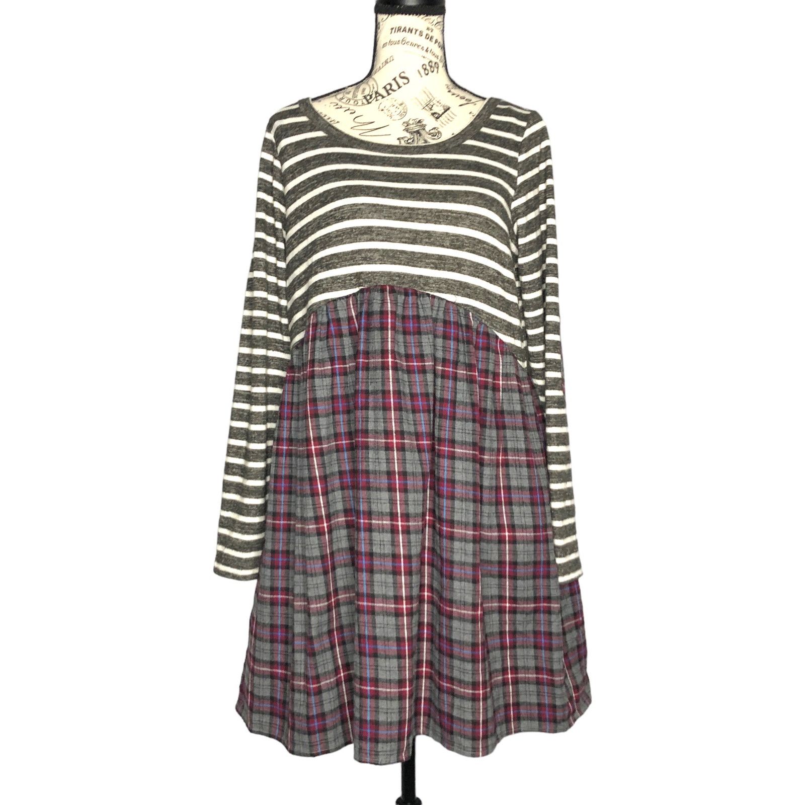 Other Striped Plaid Pocket Elbow Patch Pocketed Swing Dress Size M / US 6-8 / IT 42-44 - 1 Thumbnail