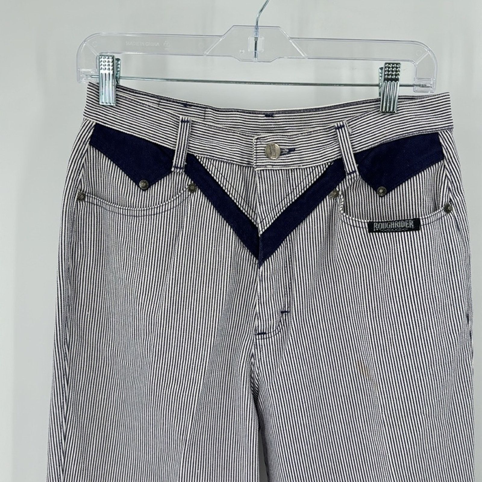 Vintage Vintage Roughrider blue pin striped high waisted jeans 11 Size 32" / US 10 / IT 46 - 2 Thumbnail