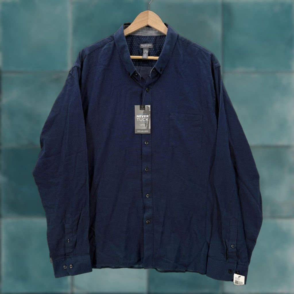 Van Heusen Van Heusen Shirt Mens 2XL Blue Polka Dot Long Sleeve Button Front Slim Business Size US XXL / EU 58 / 5 - 1 Thumbnail