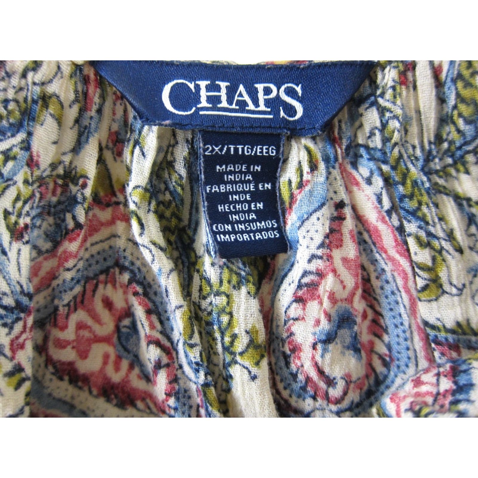 Chaps VINTAGE Chaps Ralph Lauren 100% Cotton Gauze Green Red Ivory Floral Peasant Blouse 2XL Size XXL / US 16-18 / IT 52-54 - 3 Thumbnail