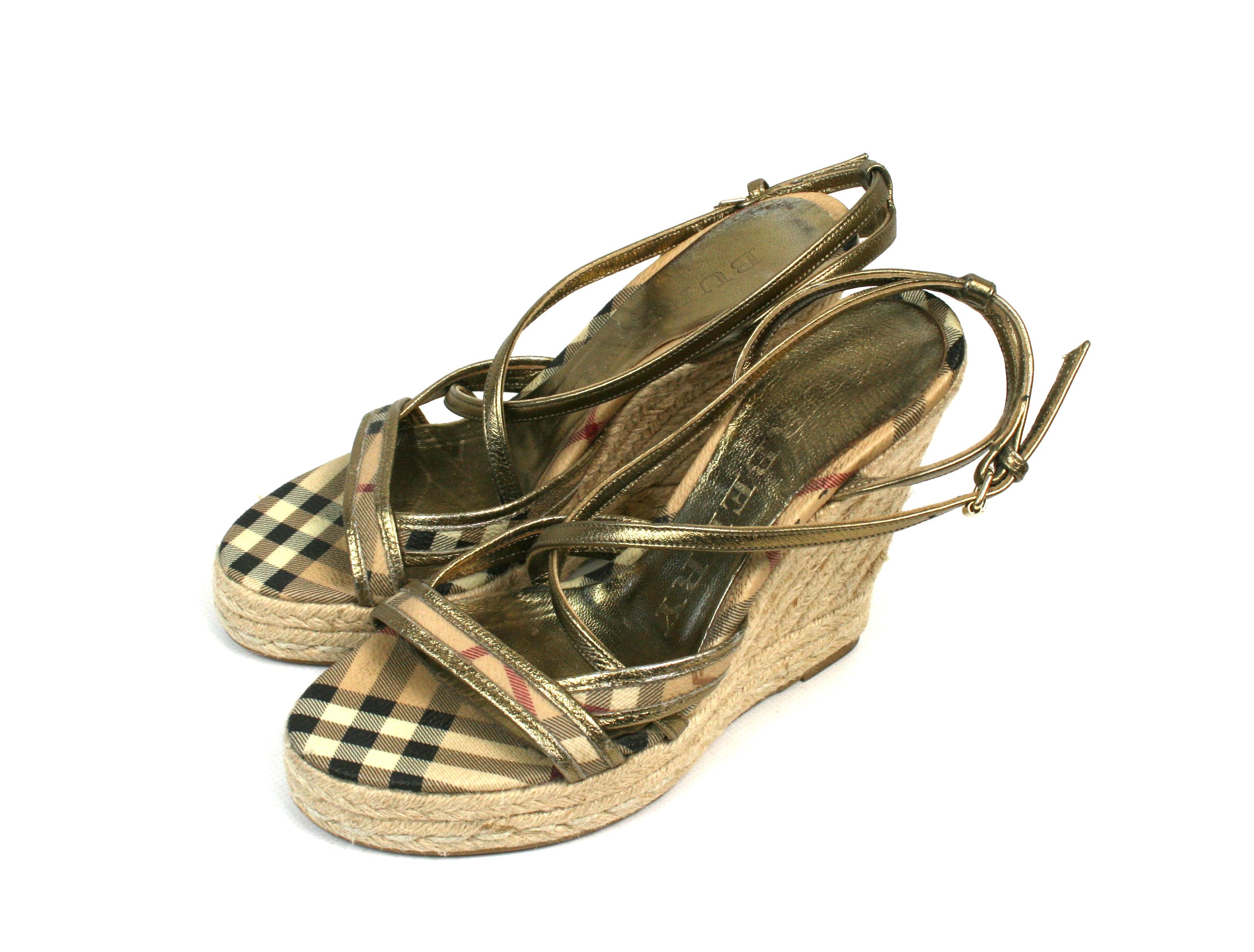 Burberry Nova Check Espadrilles Wedge Sandals Size US 6 / IT 36 - 1 Thumbnail