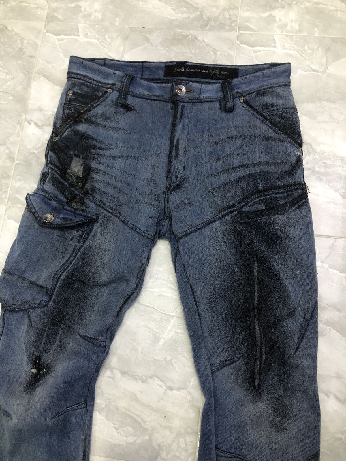 Japanese Brand Fieldcore Japan Work Denim Distressed Art Pants Size US 33 - 2 Thumbnail