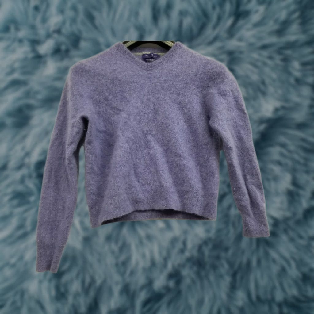 Vintage Alan Flusser Purple 100% Cashmere Sweater Women Size S/M Pullover V-Neck Long Sleeve Per Measurements Pic Size S / US 4 / IT 40 - 1 Thumbnail
