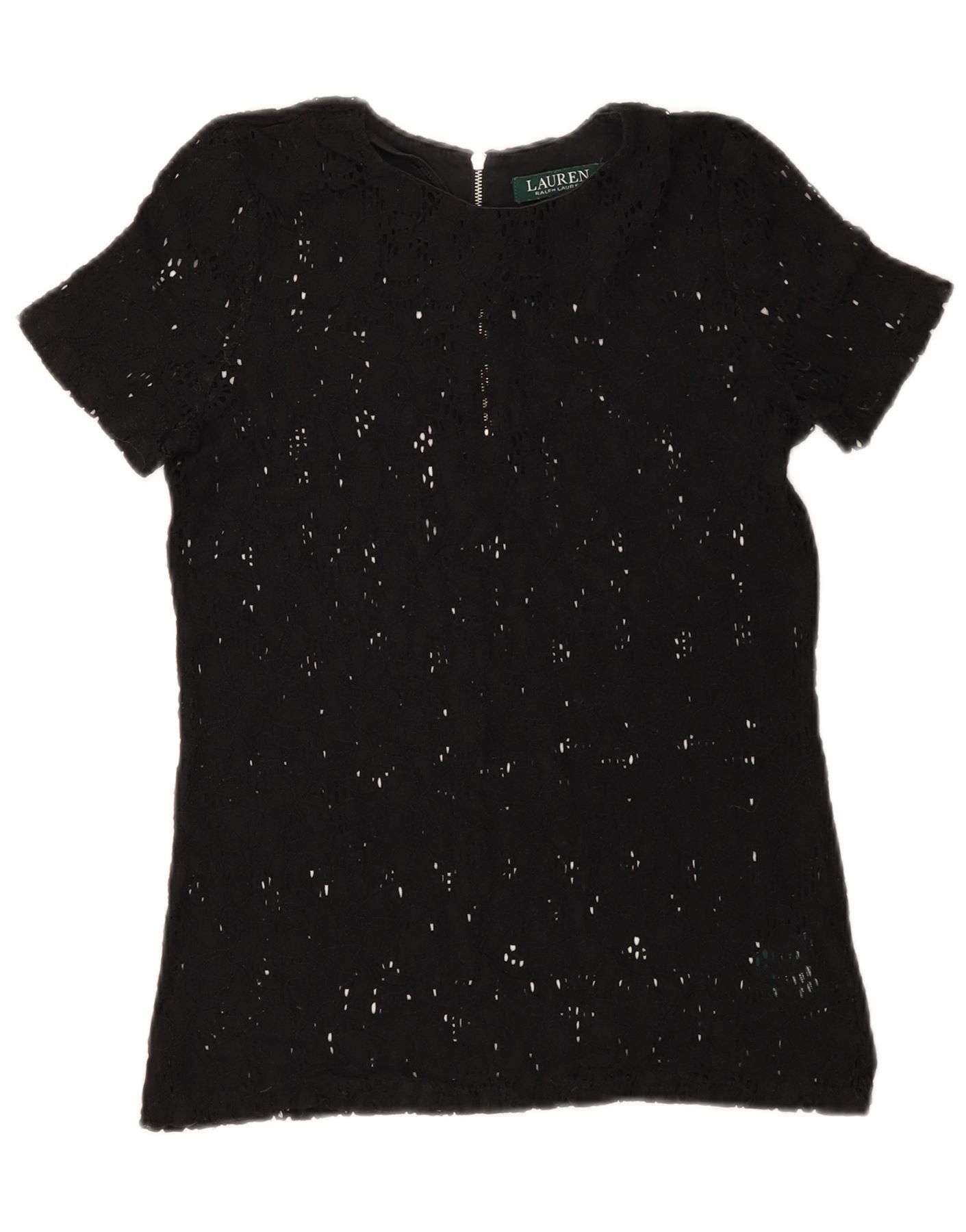 Ralph Lauren Womens See Through Blouse Top UK 6 XS Black Cotton Size XS / US 0-2 / IT 36-38 - 1 Thumbnail