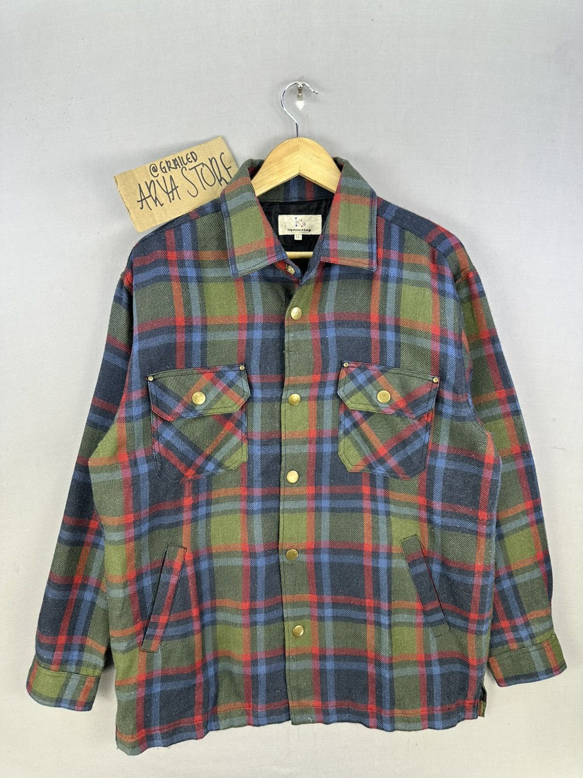 Japanese Brand K3 Plaid Check Snap Button Flannel Shirt Button Up Size US L / EU 52-54 / 3 - 1 Thumbnail