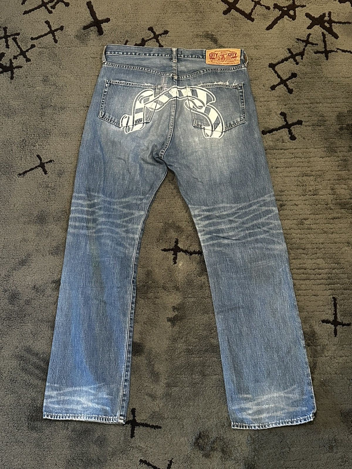 Bape Vintage Bape Baby Milo Store Sad Face Jeans Distressed Size US 34 / EU 50 - 2 Thumbnail