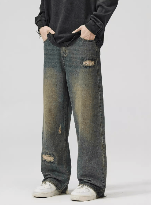 Japanese Brand × Jean Vintage distressed irregular hole embroidery baggy jeans Size US 32 / EU 48 - 3 Thumbnail