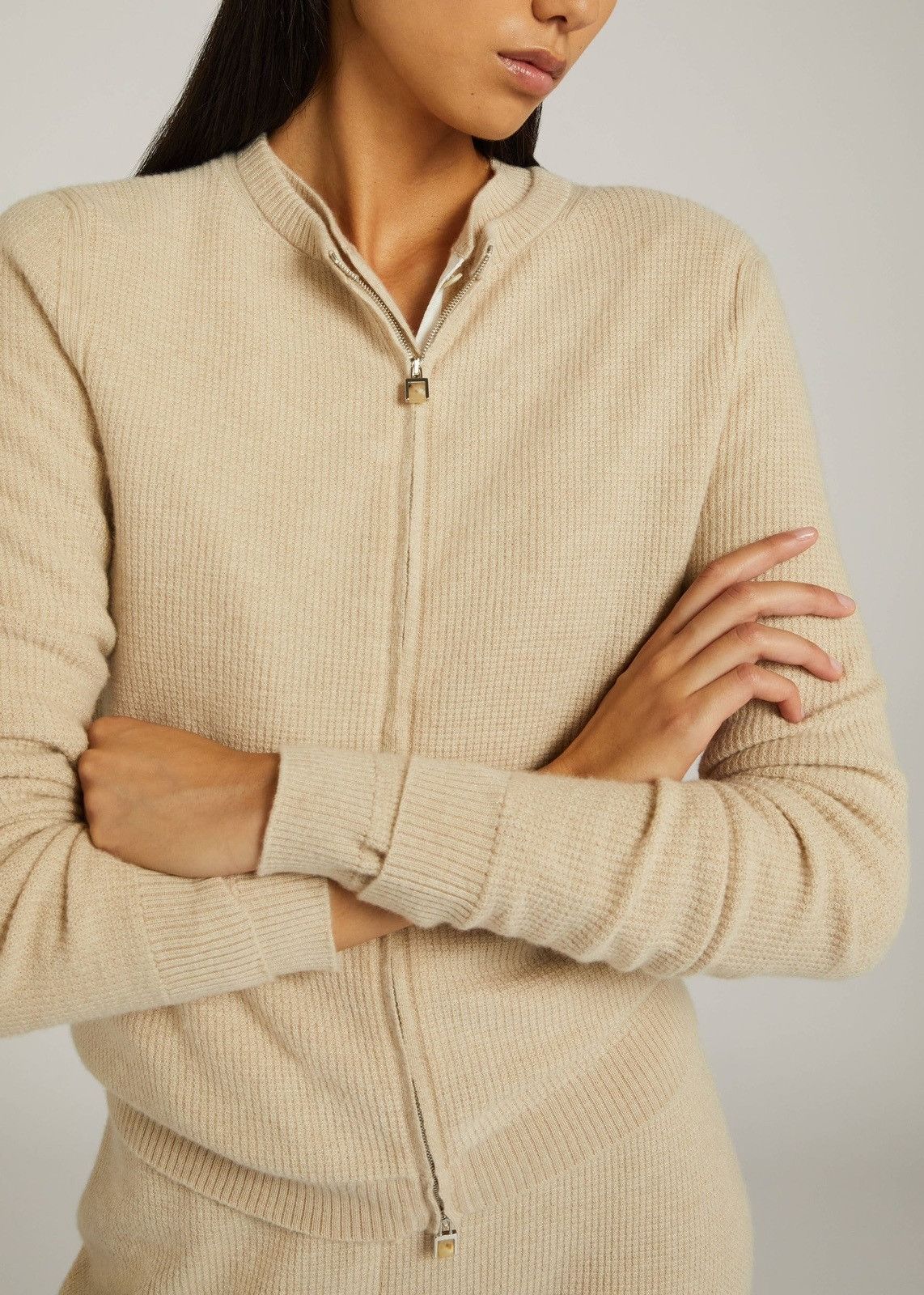 Loro Piana o1srvl11e0825 FAM7831 Vinci Bomber Sweater in Beige Size L / US 10 / IT 46 - 2 Thumbnail