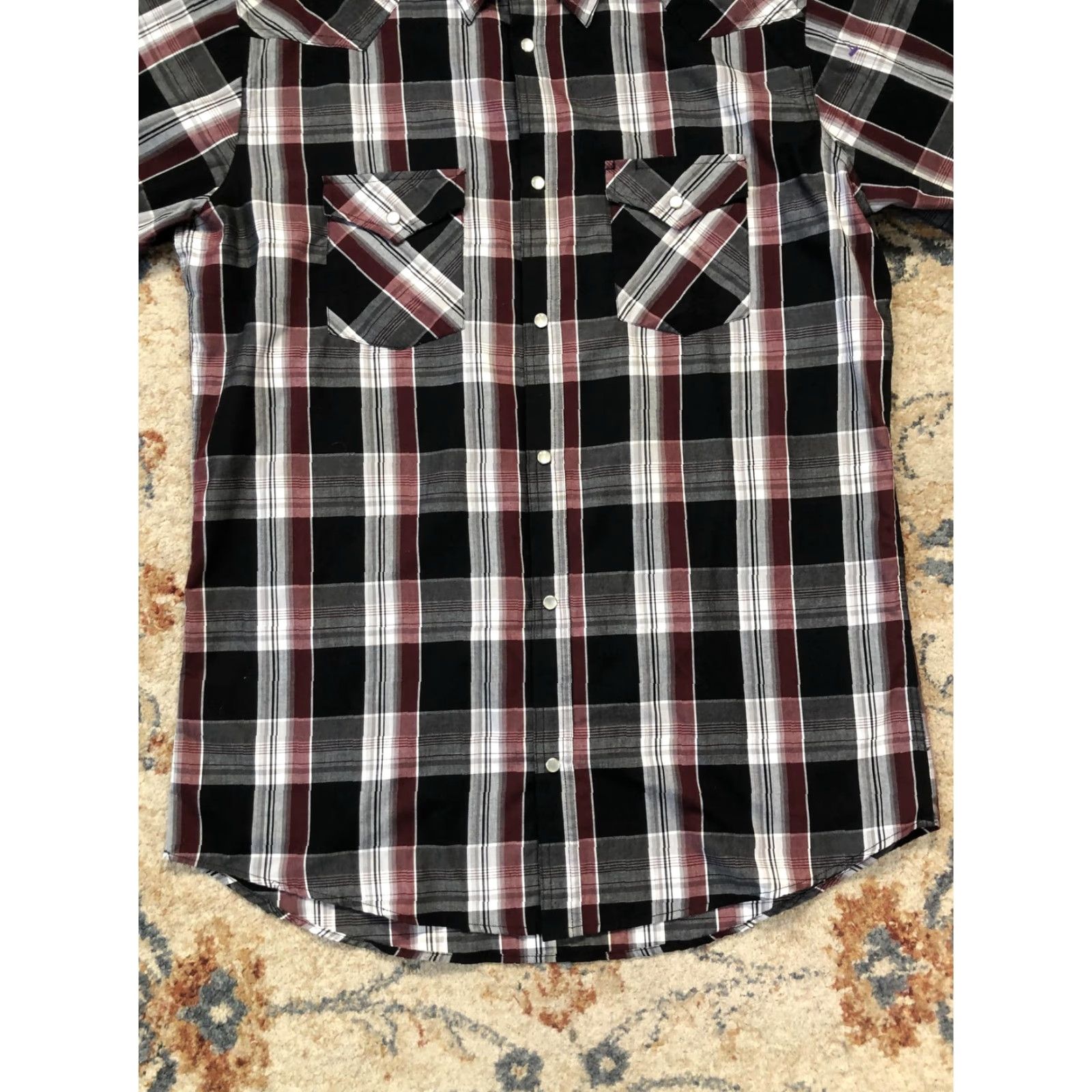 Vintage High Noon Shirt Mens LT Black Red Plaid Western Pearl Snap Short Sleeve Cowboy Size US L / EU 52-54 / 3 - 5 Thumbnail