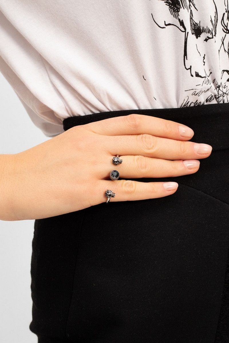 Alexander McQueen ALEXANDER MCQUEEN Double Skull silver tone metal ring Small Size ONE SIZE - 2 Thumbnail