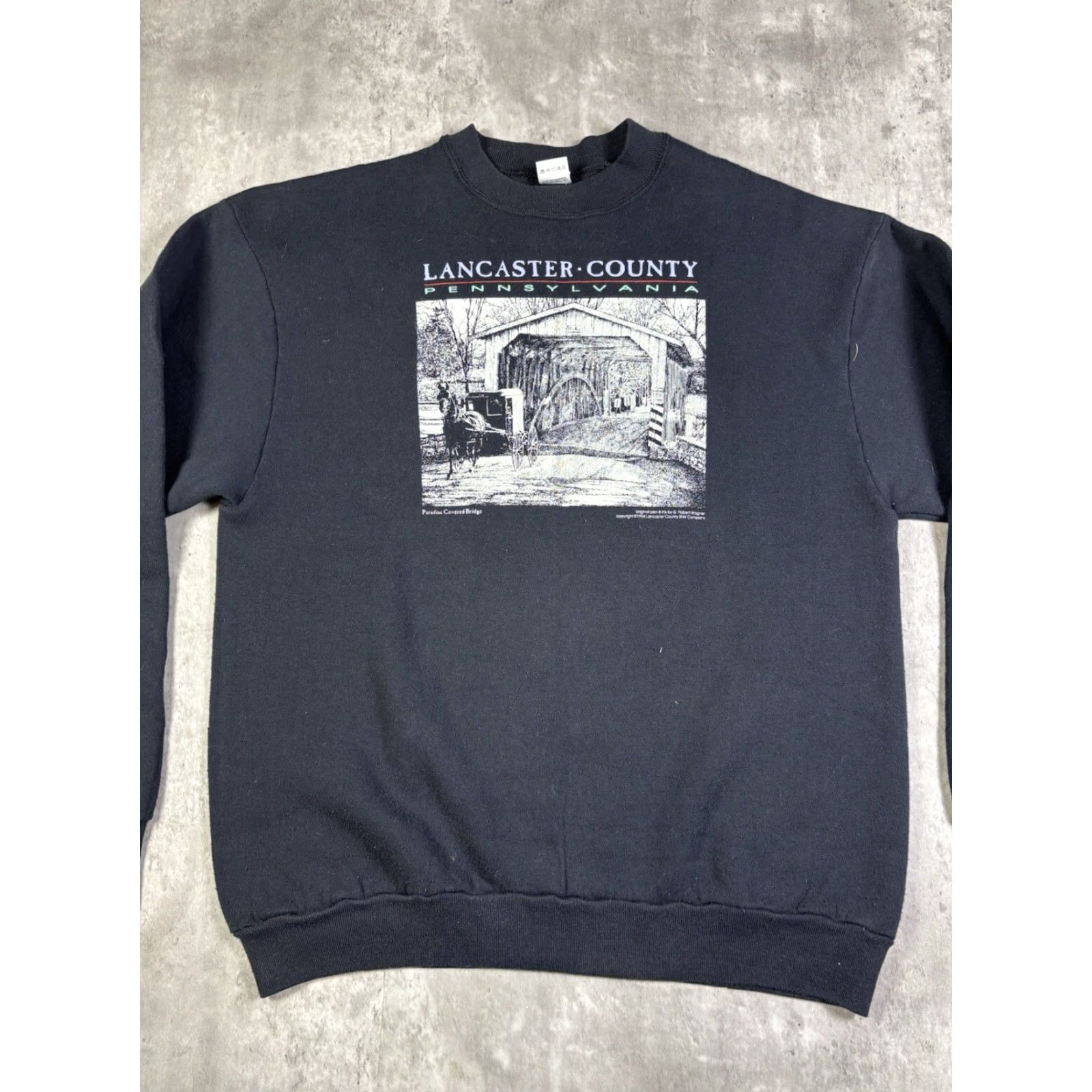 Fruit Of The Loom VINTAGE Lancaster Country Art Sweatshirt Black XL Mens Size US XL / EU 56 / 4 - 5 Thumbnail