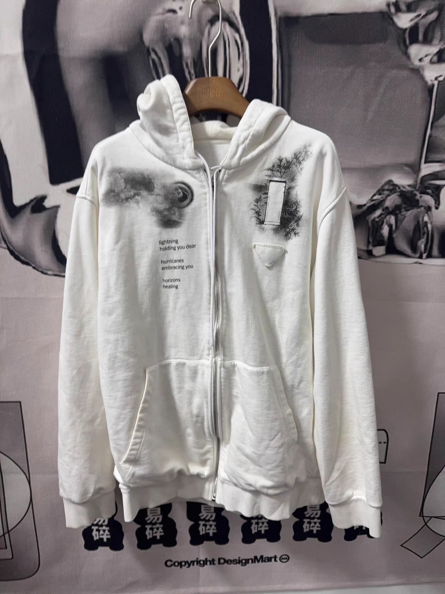 Prada White Zip-Up Hoodie with Graphic Prints Size US XS / EU 42 / 0 - 1 Thumbnail