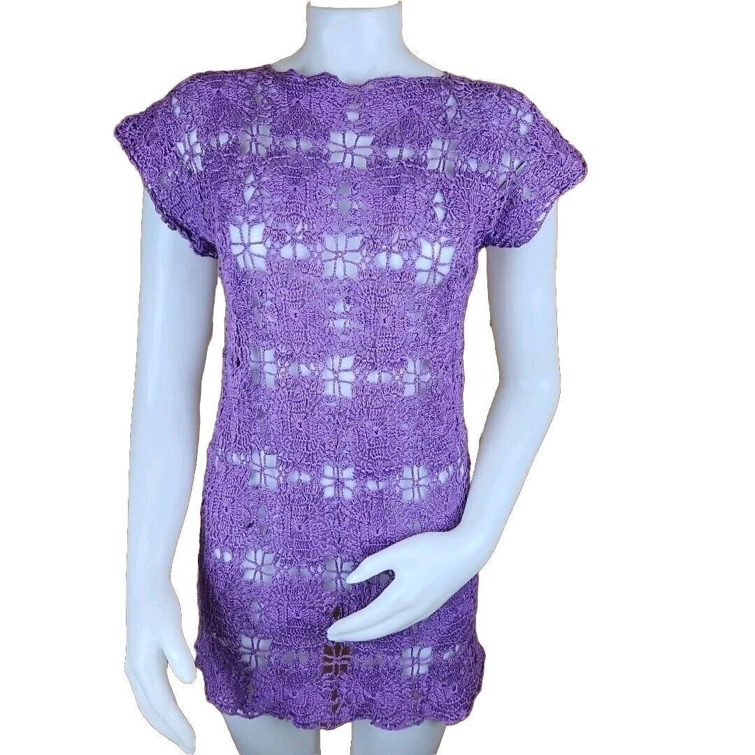 Other Handmade Crochet Dress Womens S/M Purple Boho Tunic Beach Co Size S / US 4 / IT 40 - 1 Thumbnail