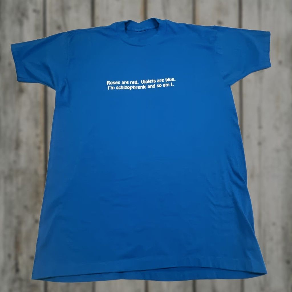 Vintage VINTAGE Funny T Shirt XL I’m Schizophrenic & So Am I Single Stitch Blue Shirt Mens XL Blue Grunge 1990s Size US XL / EU 56 / 4 - 1 Thumbnail