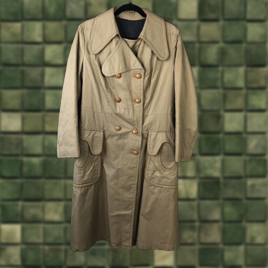 Doublet VINTAGE Trench Coat Womens 16 Tan Long Belted Double Breasted Pockets 70s Size XXL / US 16-18 / IT 52-54 - 1 Thumbnail